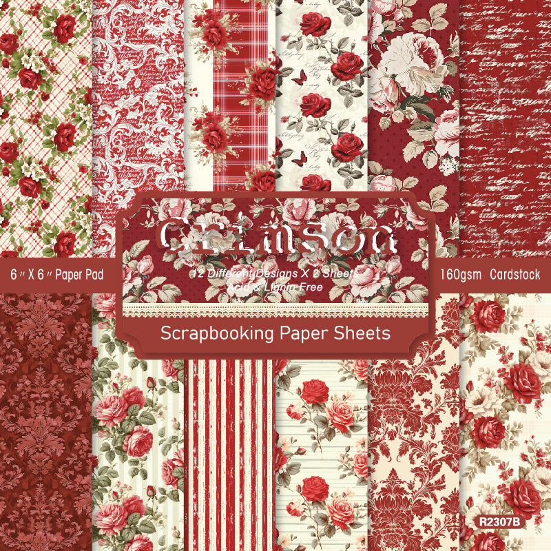 24PCS 6" Crimson Scrapbook Paper & Cardstock