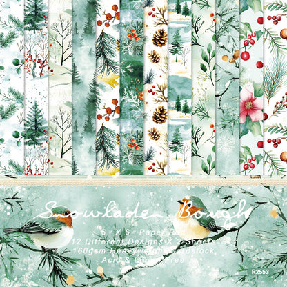 24PCS 6" Snow Laden Bough Scrapbook Paper & Cardstock