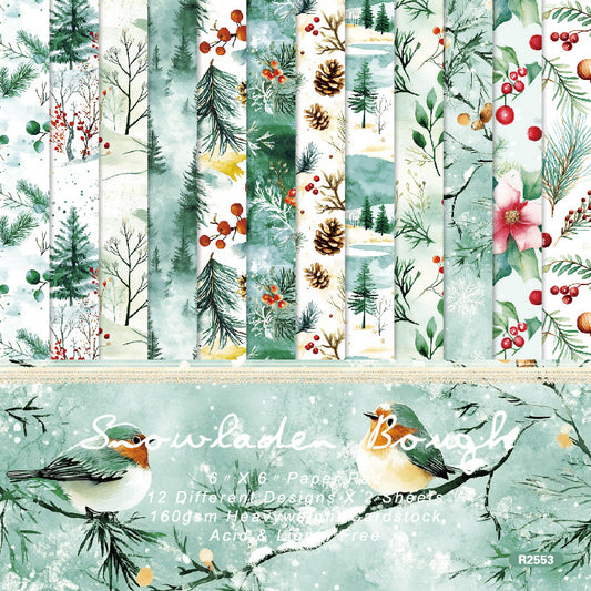 24PCS 6" Snow Laden Bough Scrapbook Paper & Cardstock