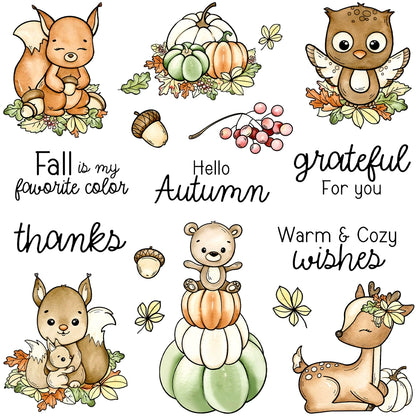 Cute Animals and Autumn Harvest Pumpkins Dies & Stamps Set