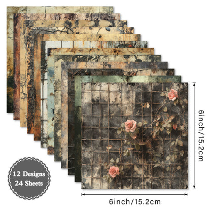 24PCS 6" Vintage Style Scrapbook Paper & Cardstock
