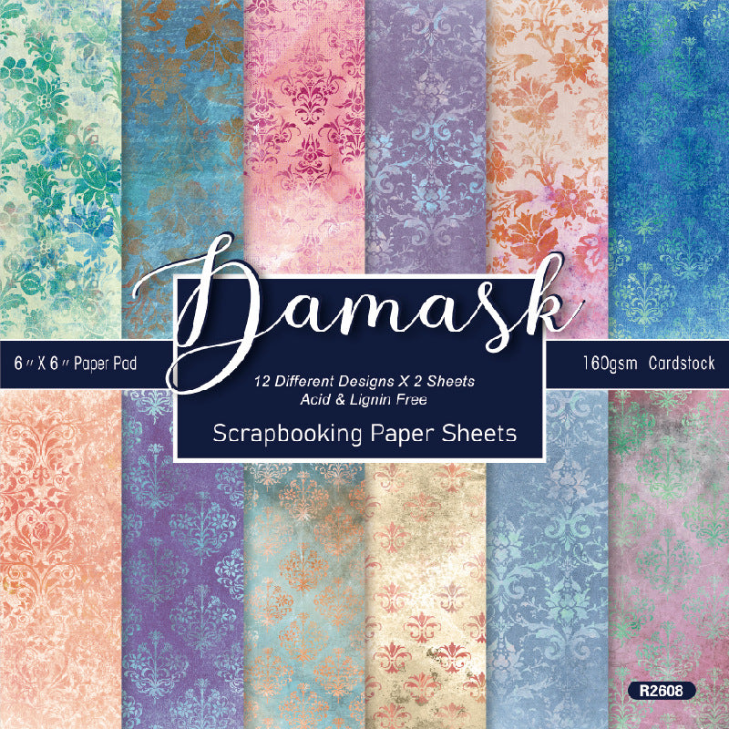 24PCS 6" Damask Scrapbook Paper & Cardstock