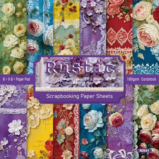 24PCS 6" Rustic Scrapbook Paper & Cardstock