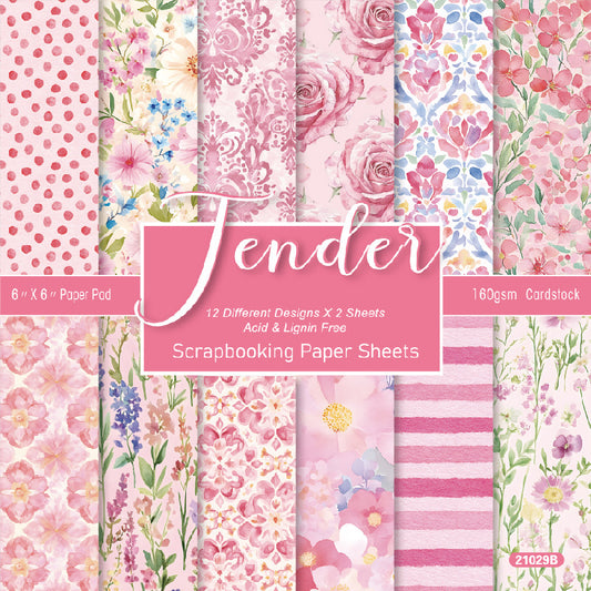 24PCS 6" Floral Scrapbook Paper & Cardstock