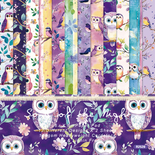 24PCS 6" Owls Scrapbook Paper & Cardstock