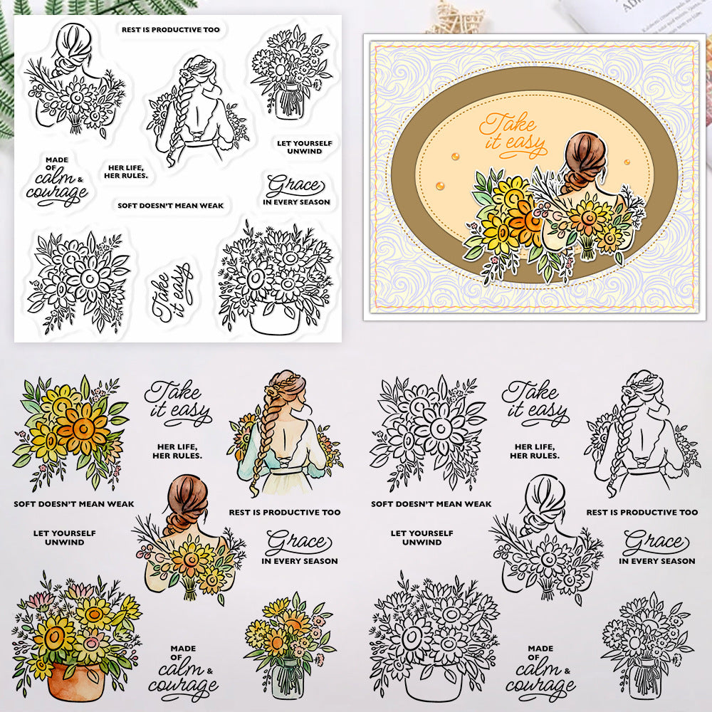 Sunflower Woman Clear Stamps