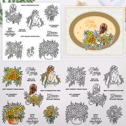 Sunflower Woman Clear Stamps