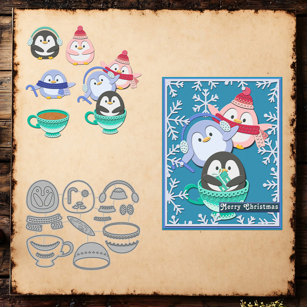 Winter Cartoon Penguins Metal Cutting Dies