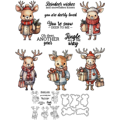 Merry Christmas Cute Reindeer Gift Dies & Stamps Set