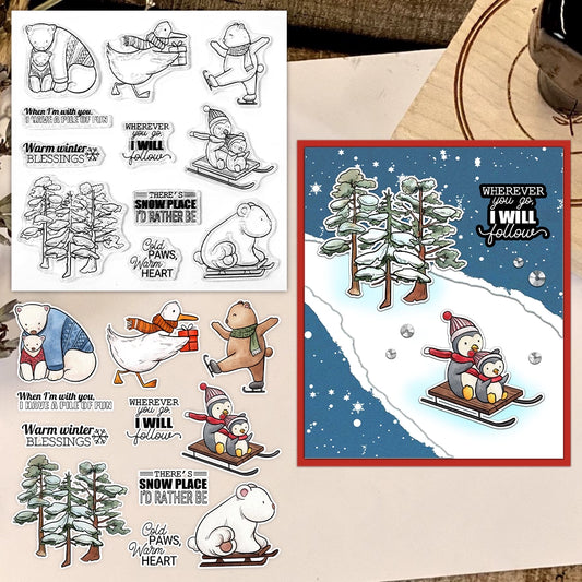 Winter Animals and Pine Trees Clear Stamps