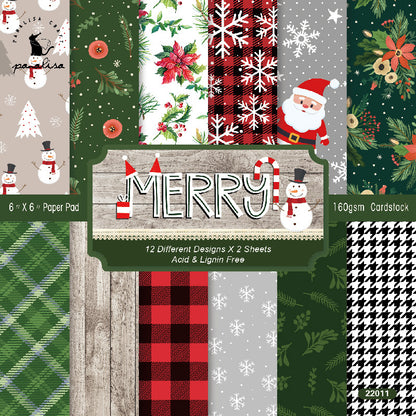 24PCS 6" Merry Christmas Scrapbook Paper & Cardstock