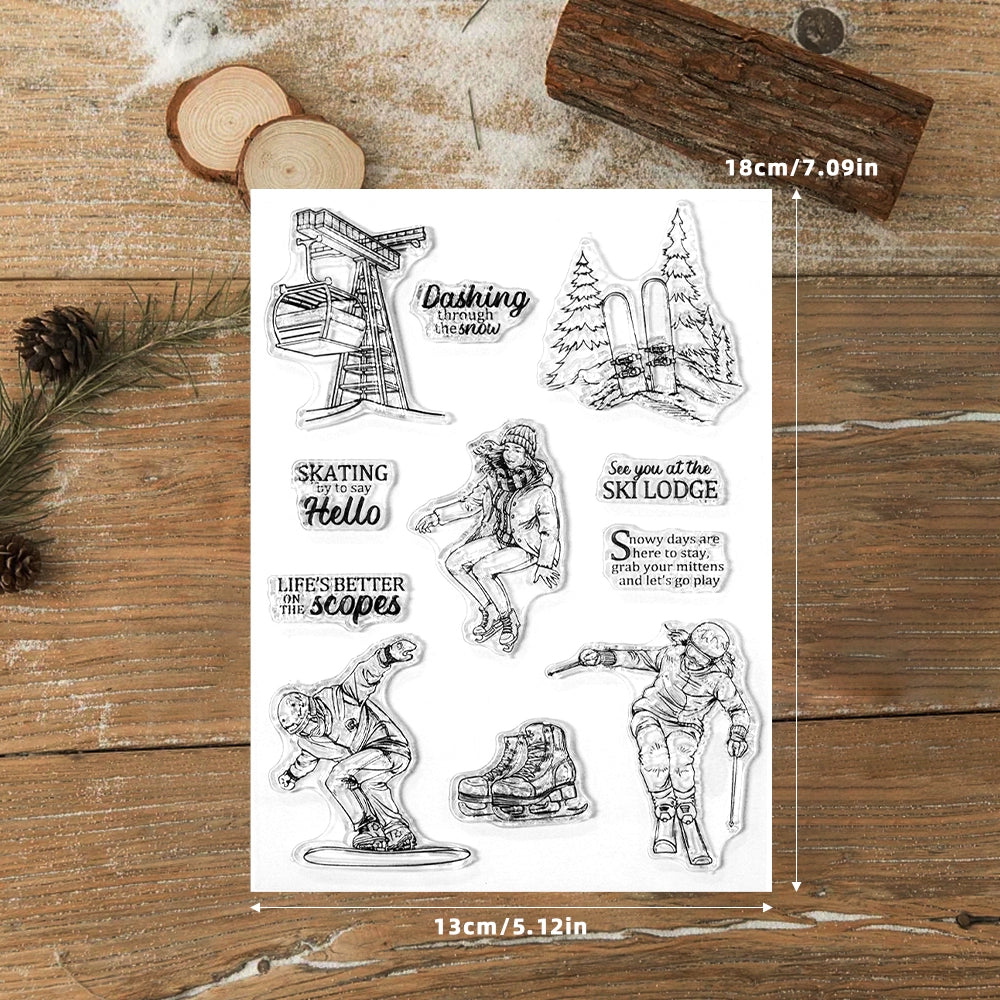 Winter Skiing Boy and Girl Clear Stamps