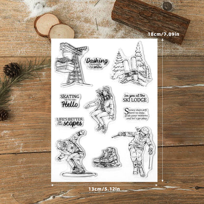 Winter Skiing Boy and Girl Clear Stamps