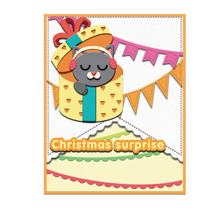 Christmas Kitten Gift Box Metal Cutting Dies