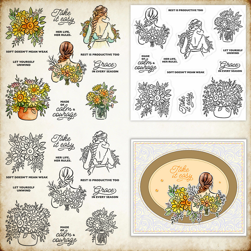 Sunflower Woman Clear Stamps