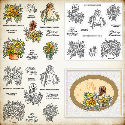 Sunflower Woman Clear Stamps
