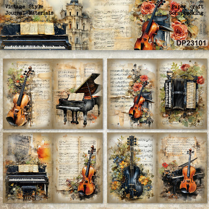 A5 Vintage Musical Instruments Scrapbook Paper