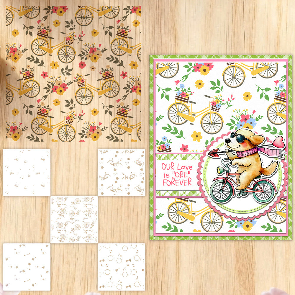 5 PCS Bicycle Pattern DIY Painting Hollow Stencil