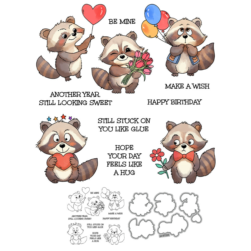 Valentine's Day Raccoon Dies & Stamps Set