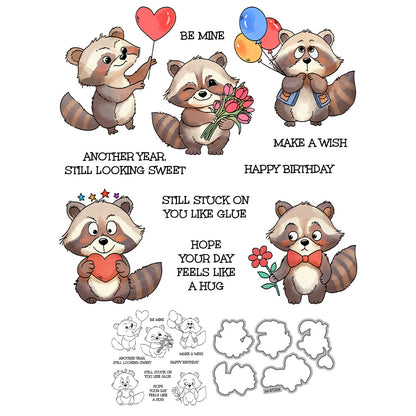 Valentine's Day Raccoon Dies & Stamps Set