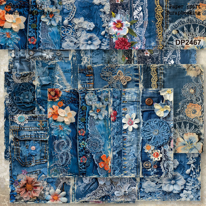 A5 Vintage Patchwork Denim Scrapbook Paper