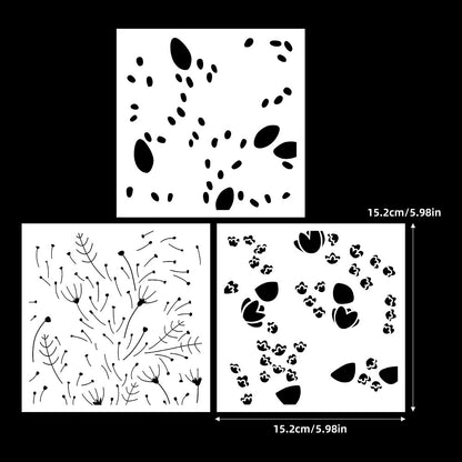 3 PCS Floral and Leaf Pattern DIY Painting Hollow Stencil