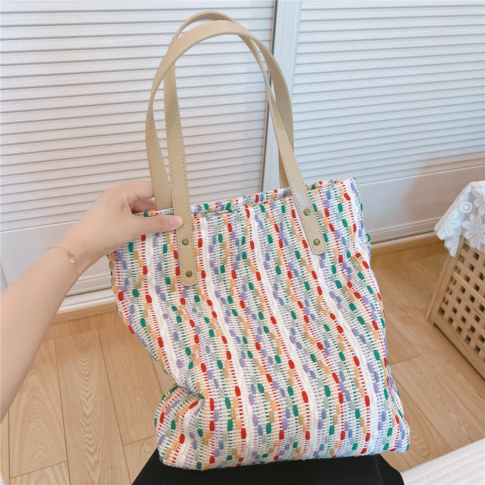 Colorful Wool Woven Shoulder Tote Bag