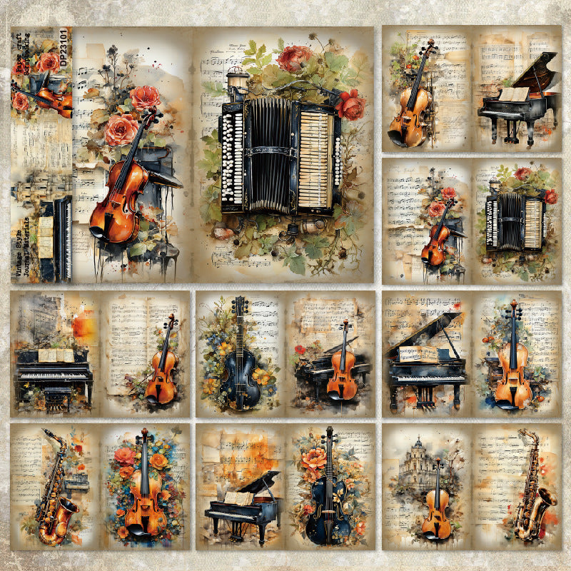 A5 Vintage Musical Instruments Scrapbook Paper