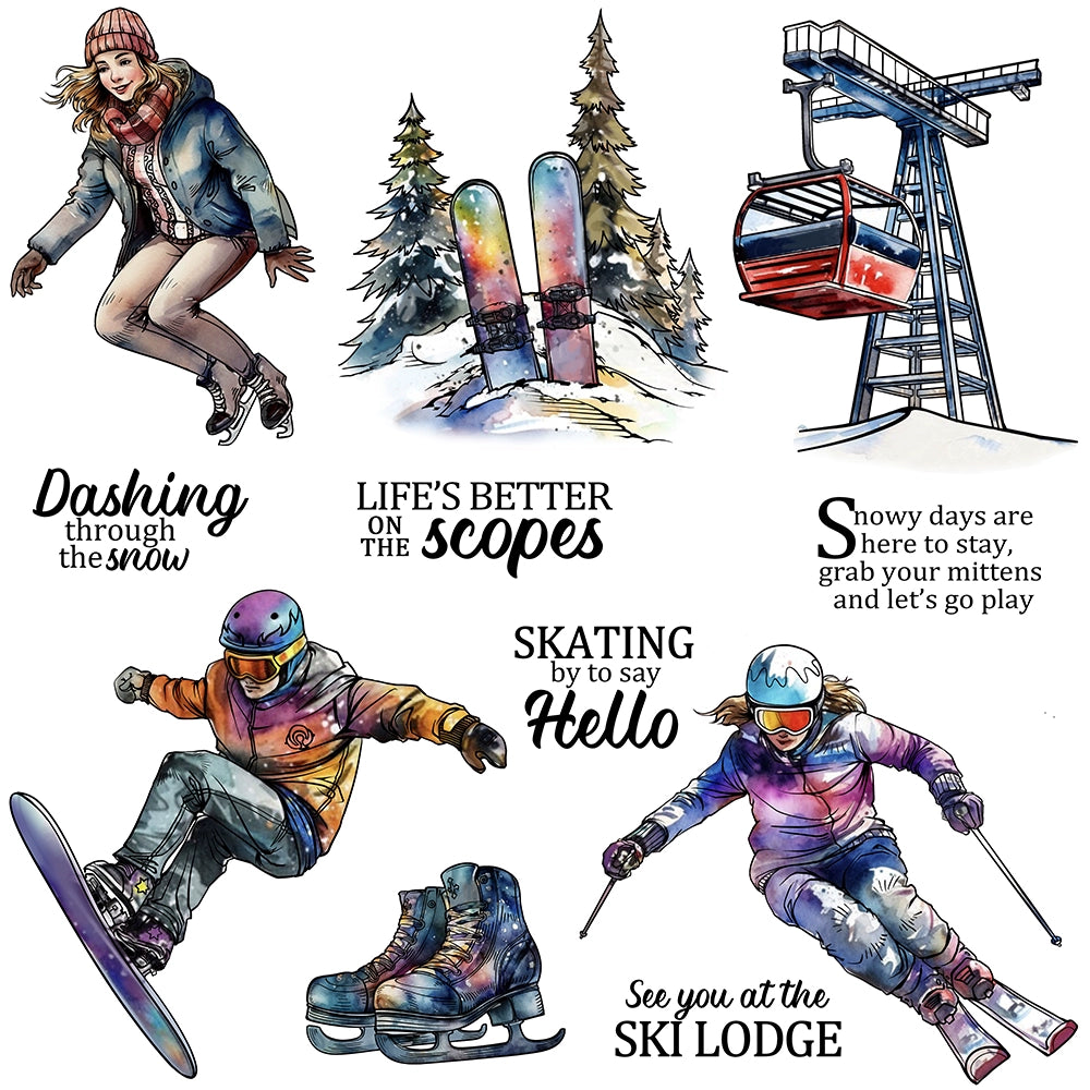 Winter Skiing Boy and Girl Clear Stamps