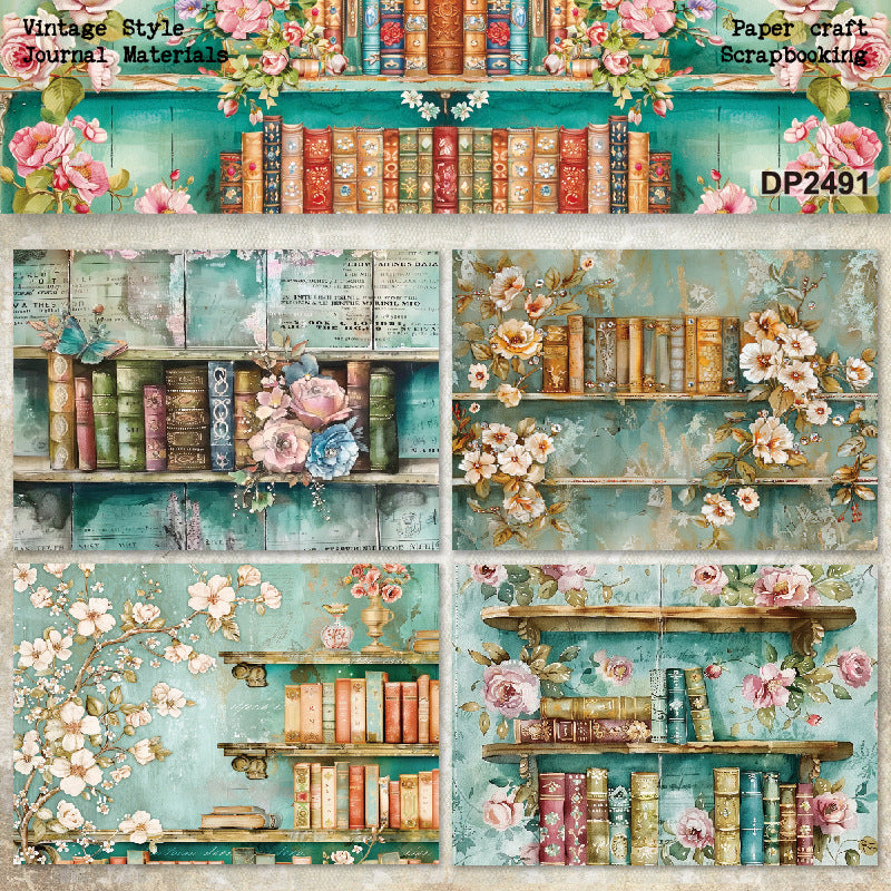 A5 Romantic Bookcase Journal Scrapbook Paper