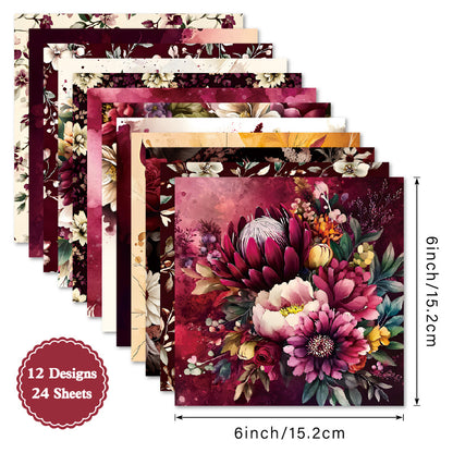 24PCS 6" Flowers Scrapbook Paper & Cardstock