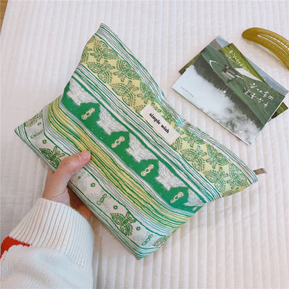 Green Tea Break Jacquard Fabric Cosmetic Bag