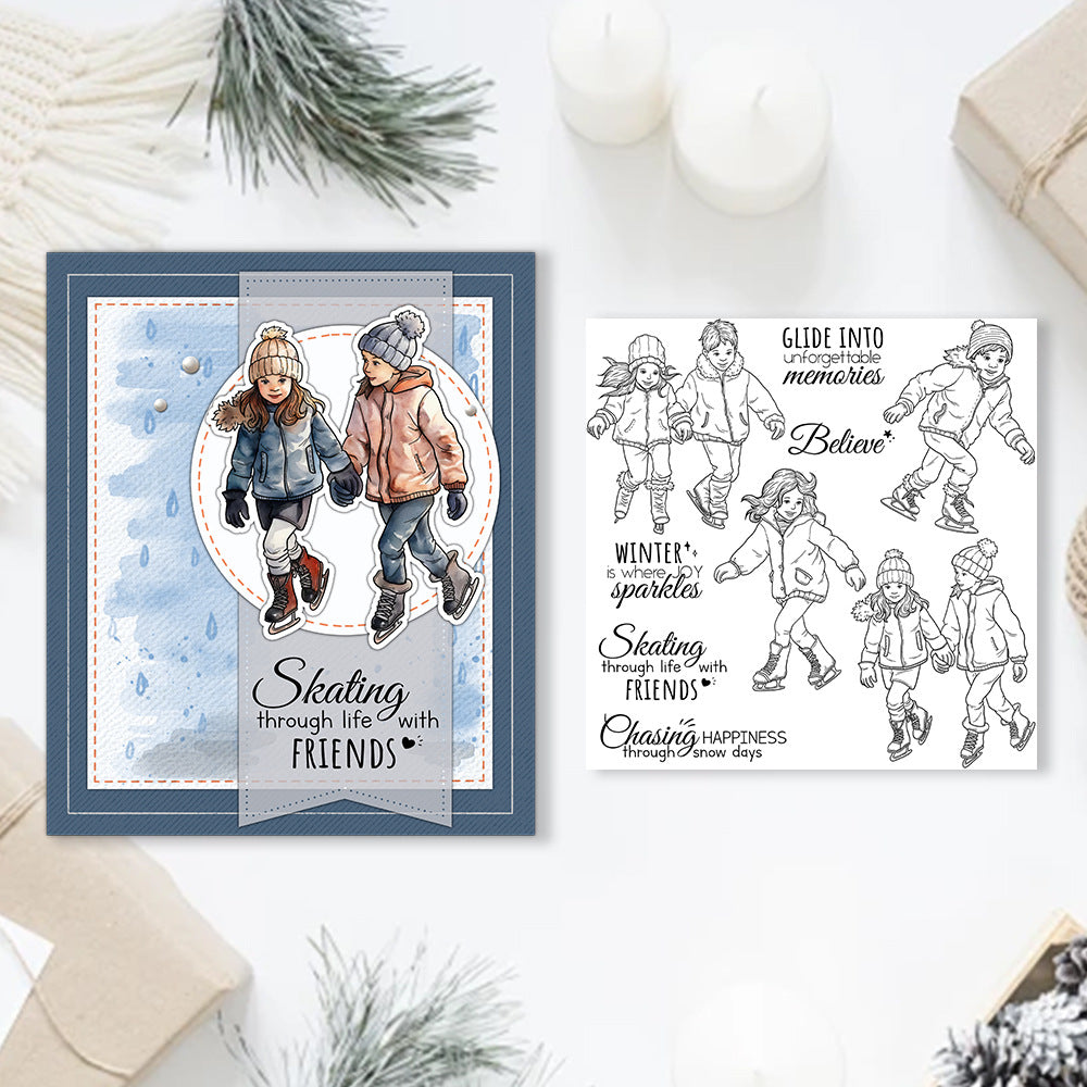 Winter Skating Kids Clear Stamps