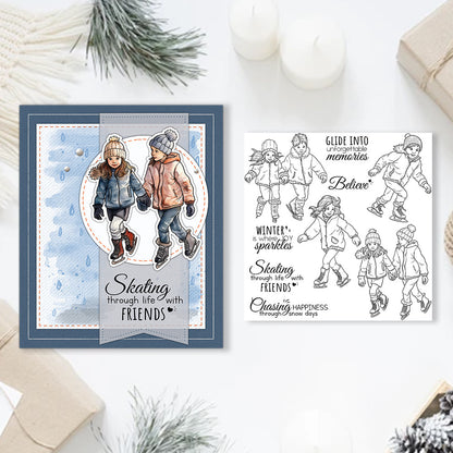 Winter Skating Kids Clear Stamps
