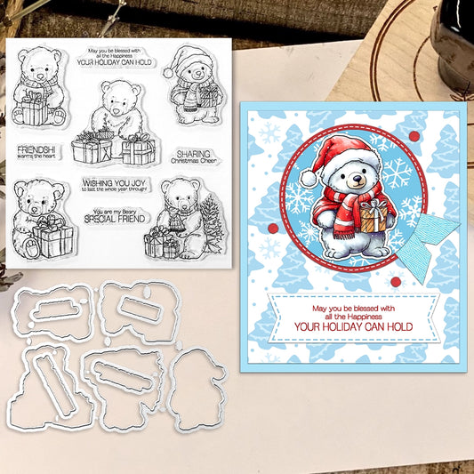 Cute Polar Bear Christmas Gift Dies & Stamps Set