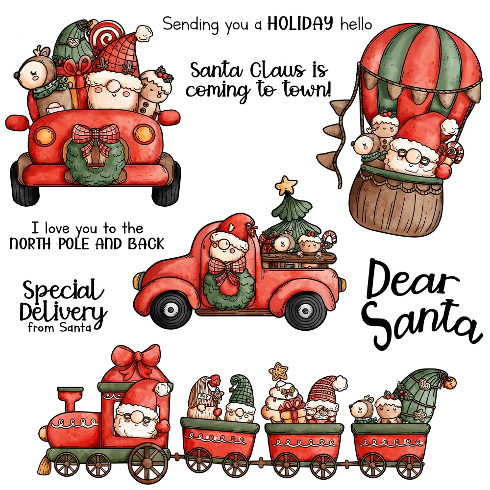 Santa Truck Hot Air Balloon Clear Stamps