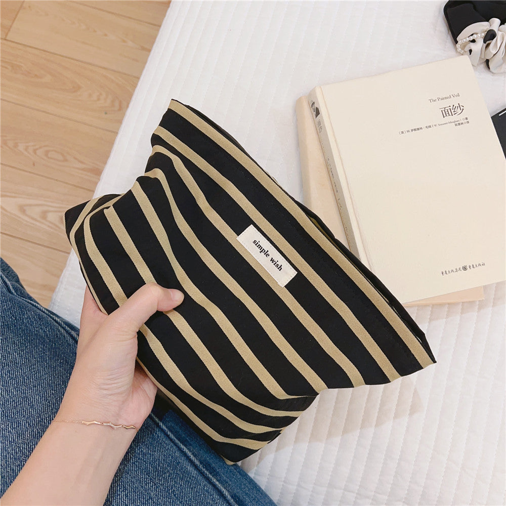 Striped Canvas Travel Toiletry Cosmetic Bag