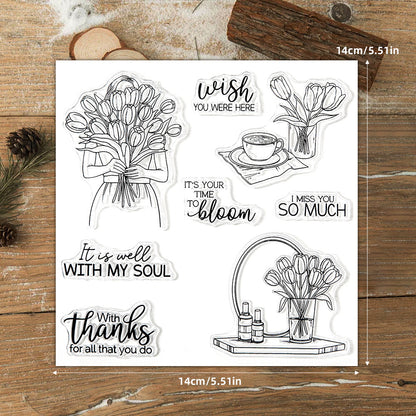 Girl Holding Tulips Dies & Stamps Set