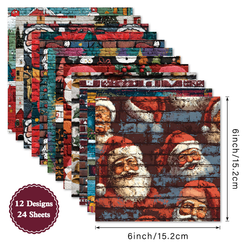 24PCS 6" Christmas Background Scrapbook Paper & Cardstock