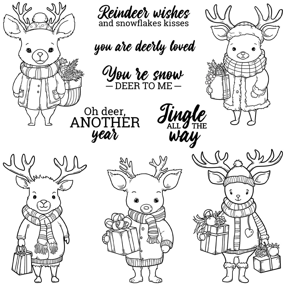 Merry Christmas Cute Reindeer Gift Dies & Stamps Set