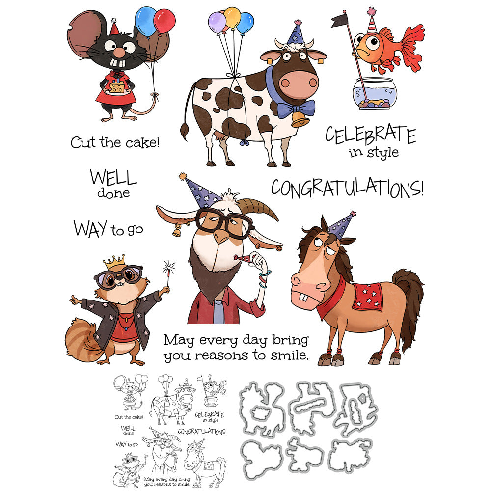 Funny Party Animals Dies & Stamps Set
