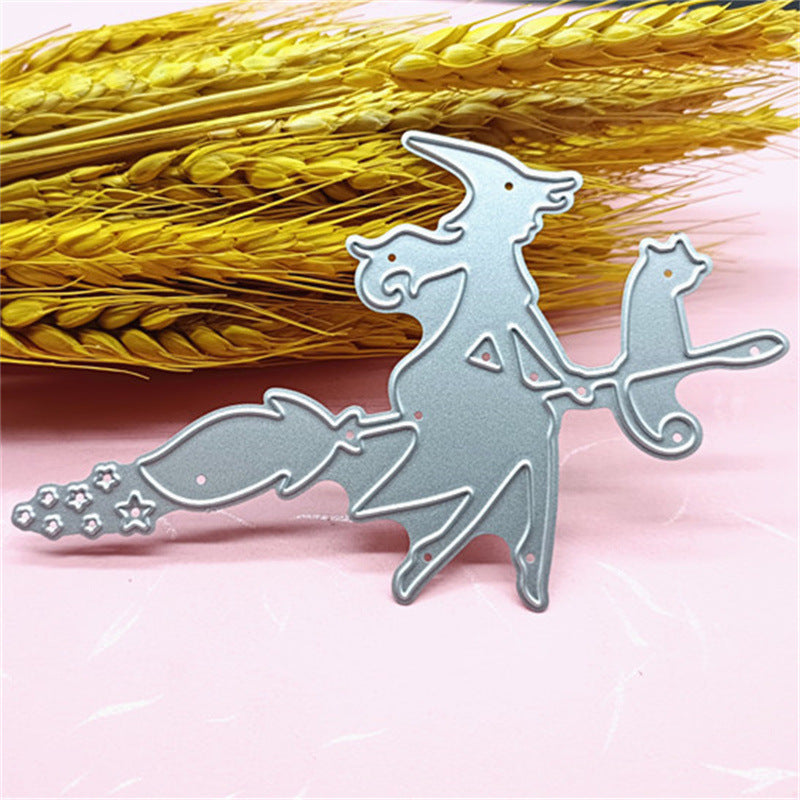 Halloween Flying Broom Witch and Cat Cutting Dies