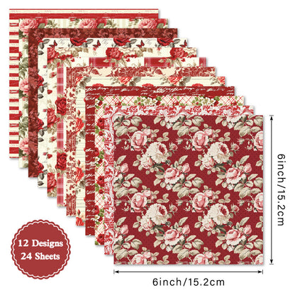 24PCS 6" Crimson Scrapbook Paper & Cardstock