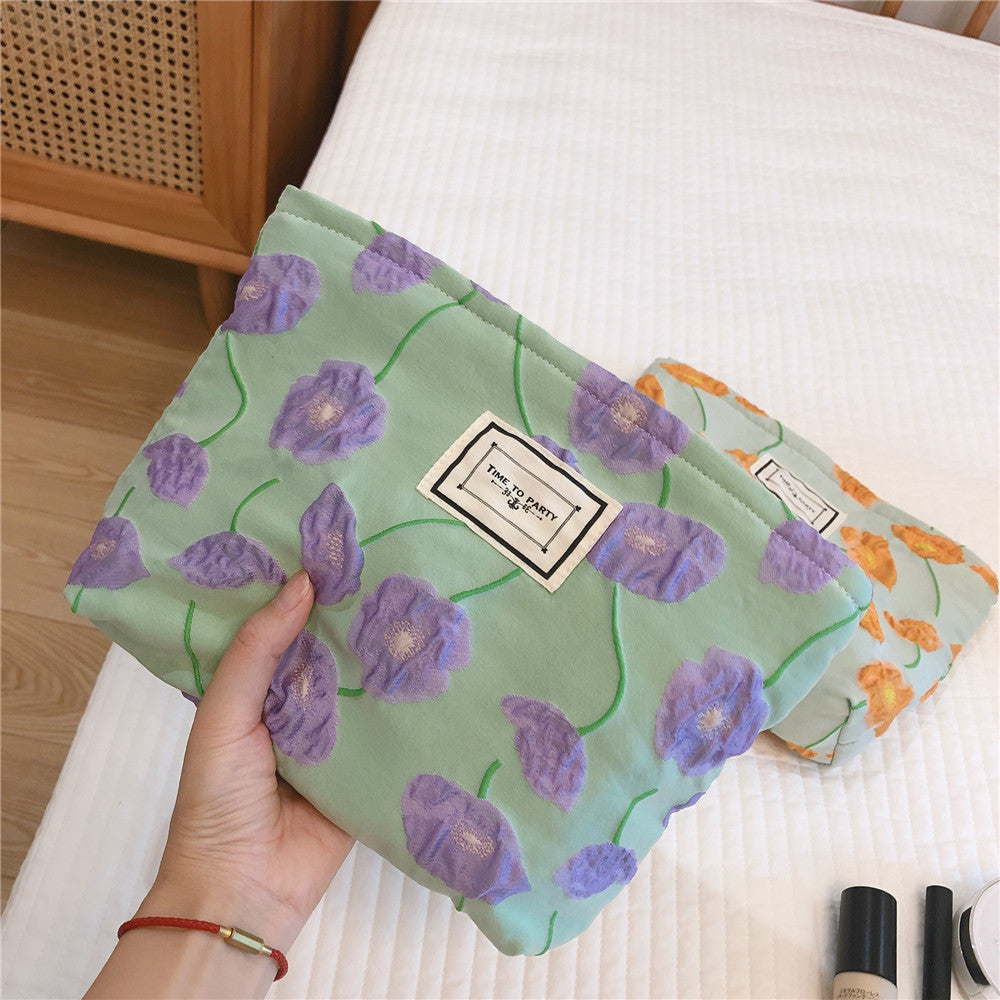 Fresh Embossed Morning Glory Fabric Cosmetic Bag