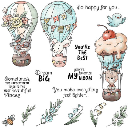 Cute Animal Hot Air Balloon Clear Stamps