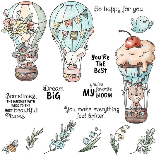 Cute Animal Hot Air Balloon Clear Stamps