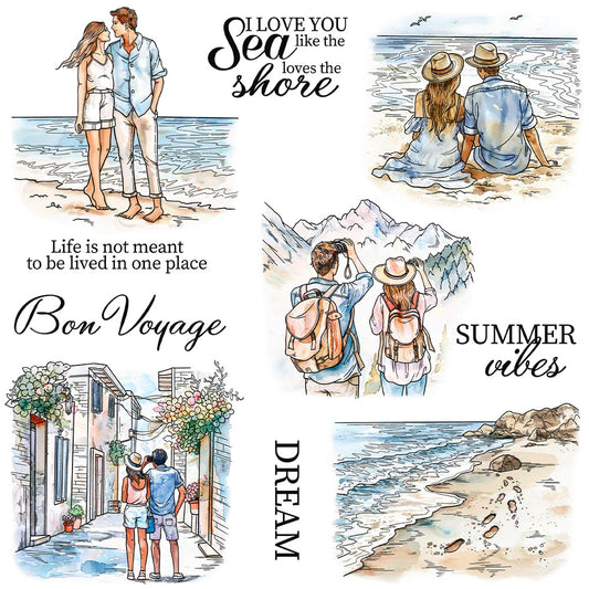 Summer Travel Couple Clear Stamps