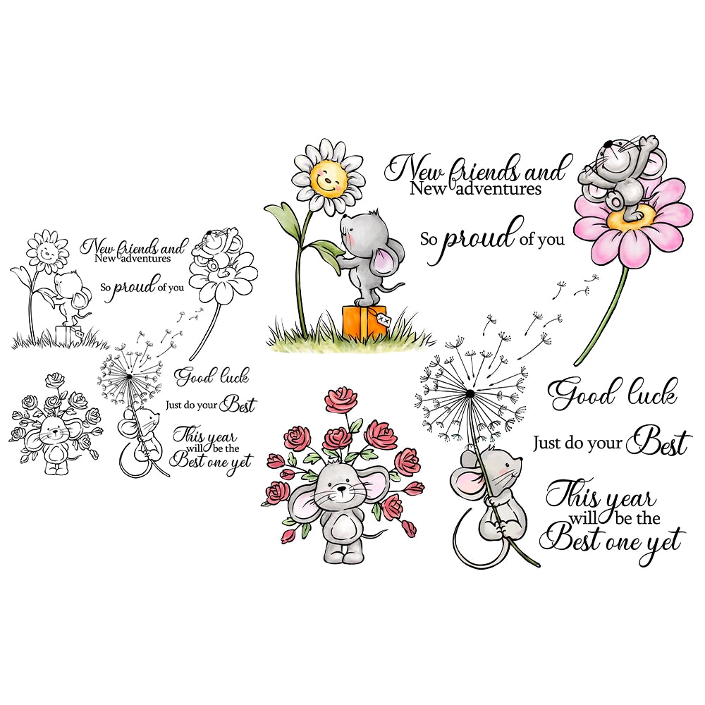 Cute Mouse Dandelion Sunflower Dies & Stamps Set