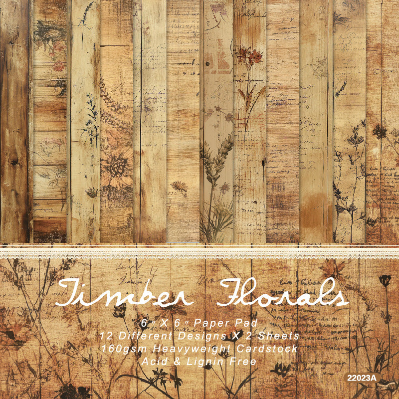 24PCS 6" Timber Florals Scrapbook Paper & Cardstock