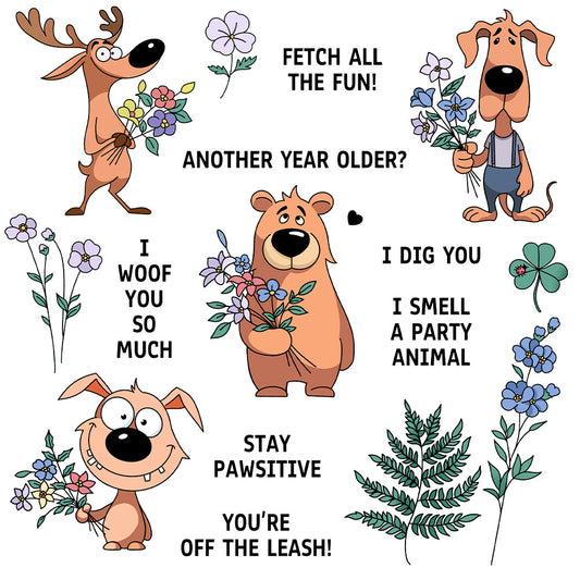 Animals Holding Flowers Dies & Stamps Set